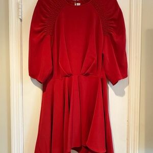 Elegant Red Dress with Ruched Sleeves